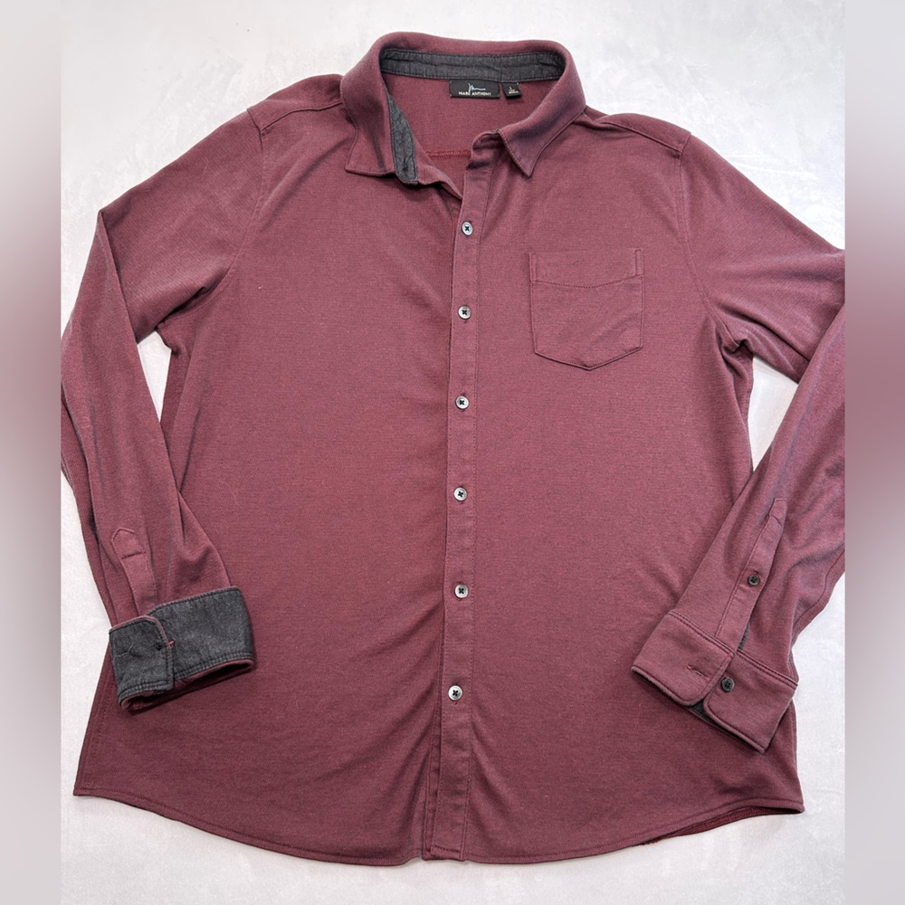 Marc Anthony‎ Slim Fit Shirt Maroon Button Up Long Sleeve Mens Size L